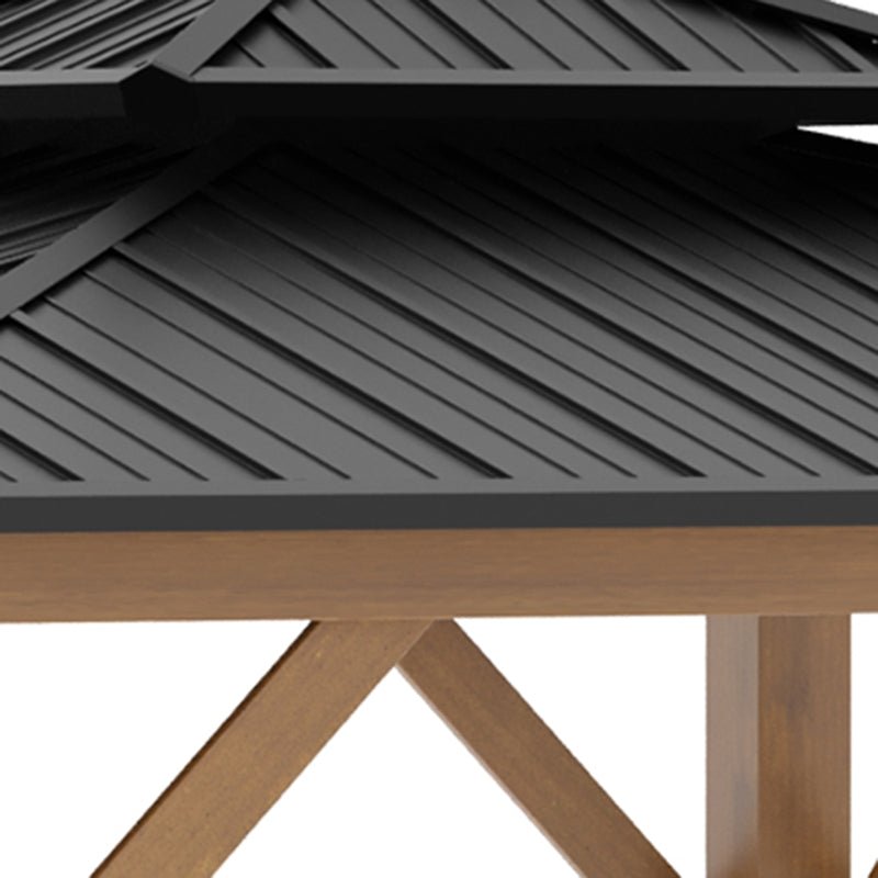 3.5m x 3.5m Wooden Hardtop Gazebo with Two Tier Black Metal Roof – Garden Pavilion Shelter