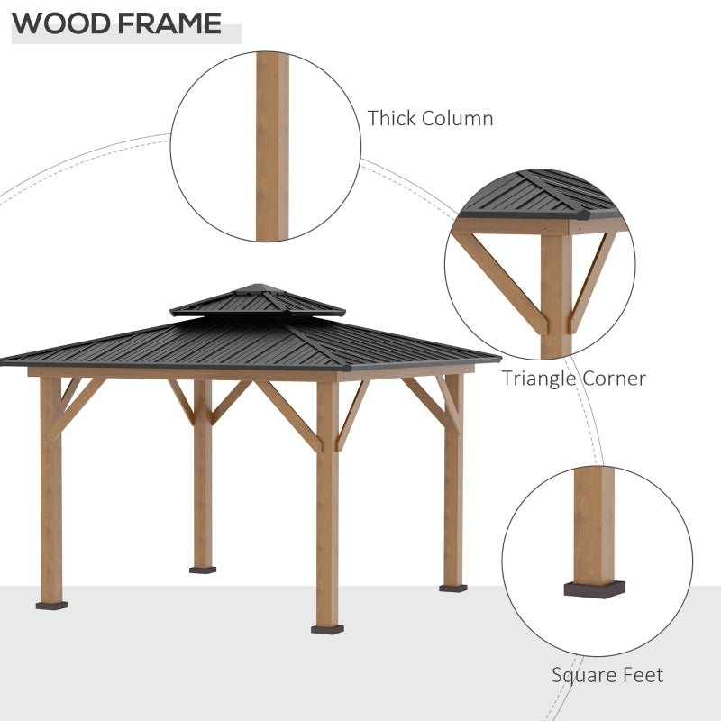 3.5m x 3.5m Wooden Hardtop Gazebo with Two Tier Black Metal Roof – Garden Pavilion Shelter