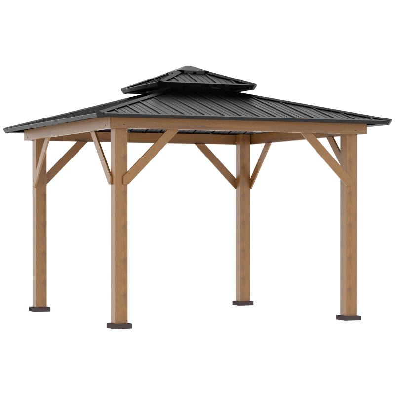 3.5m x 3.5m Wooden Hardtop Gazebo with Two Tier Black Metal Roof – Garden Pavilion Shelter