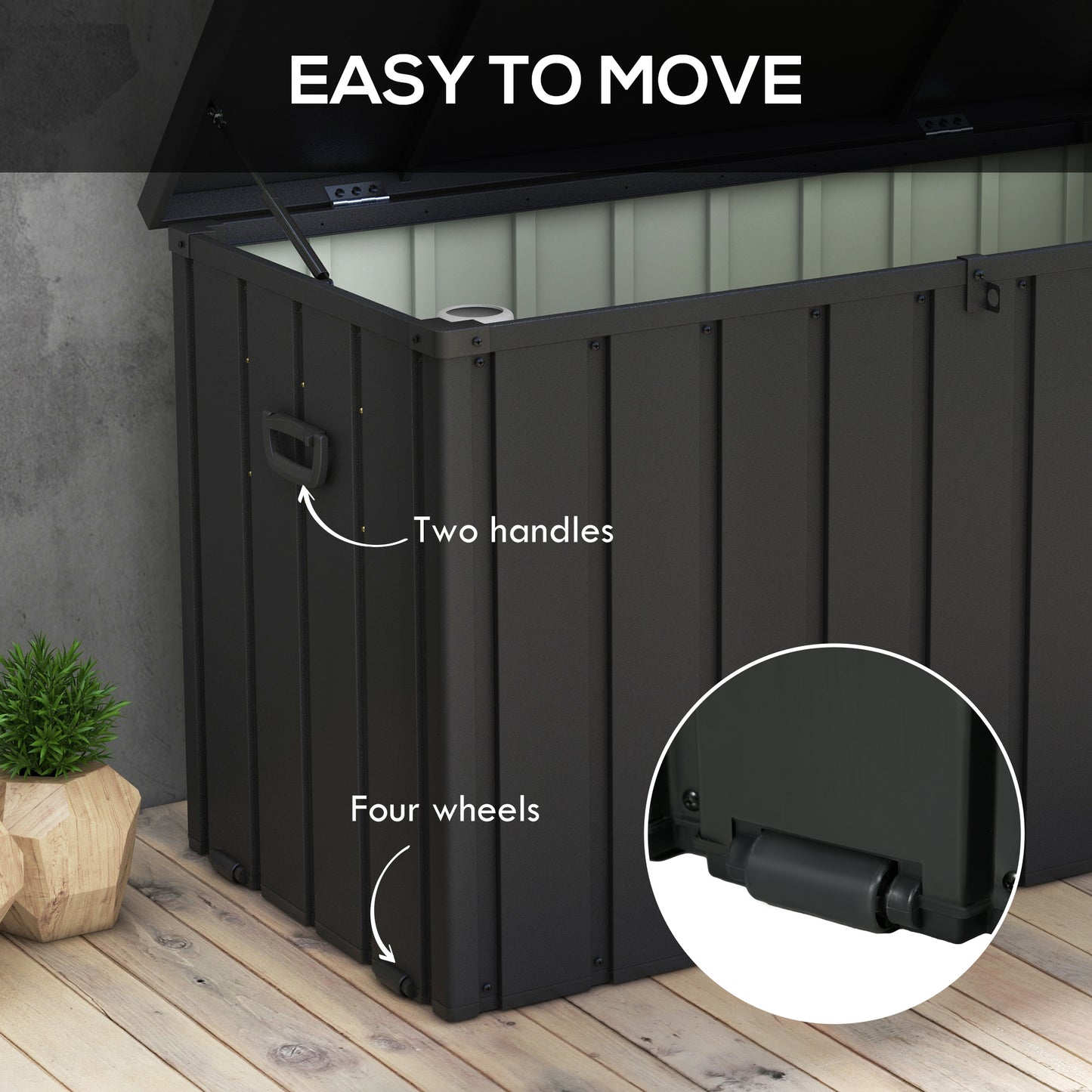 Outsunny - 450L Galvanised Steel Garden Storage Box, with Wheels, Lockable, Dark Grey