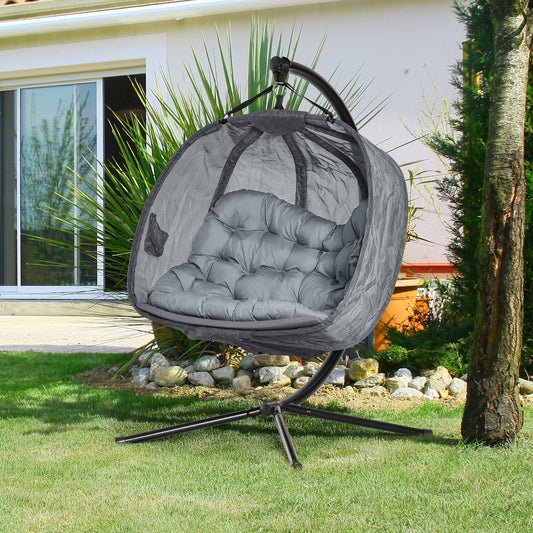 Sorrento Double Hanging Egg Chair 2 Seaters Texteline Swing Hammock Chair with Folding Design, Grey