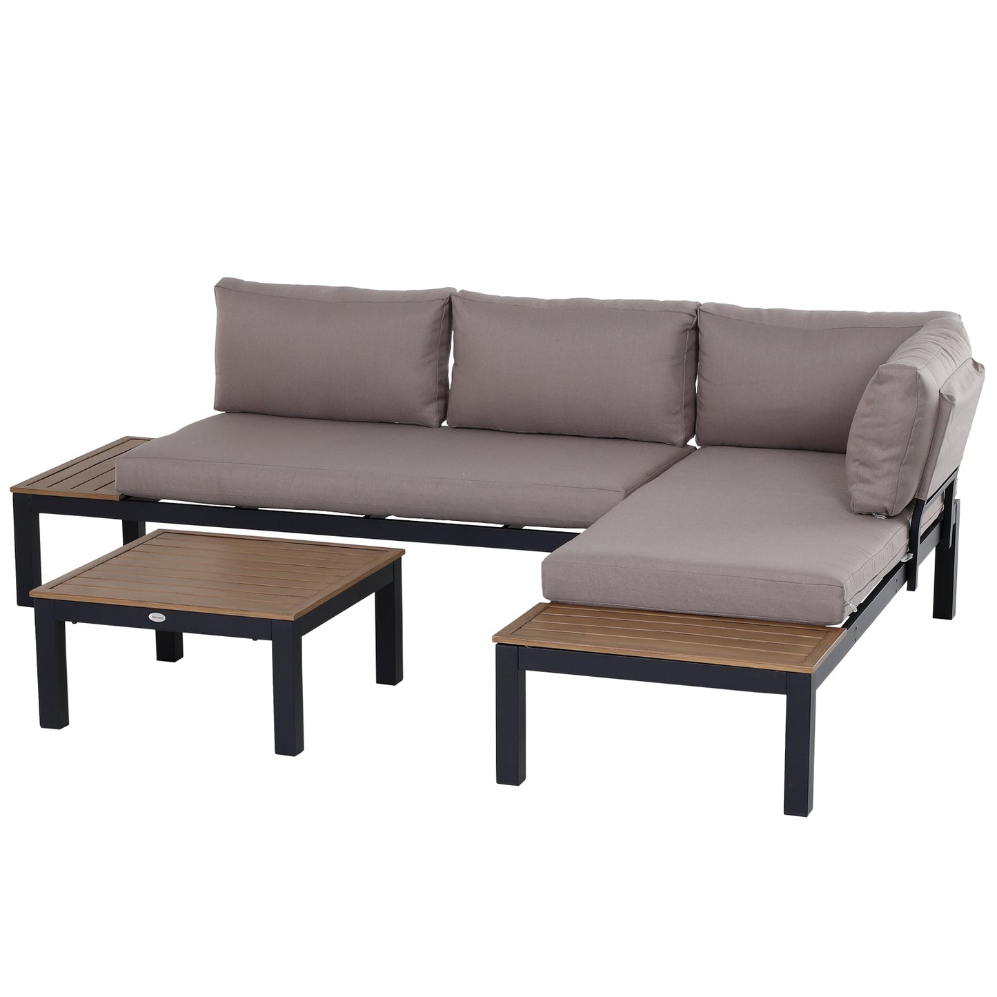Outsunny 3 Pieces Garden Furniture Set, Aluminium 4 Seater Corner Sofa Set with 2 Loveseats, Black