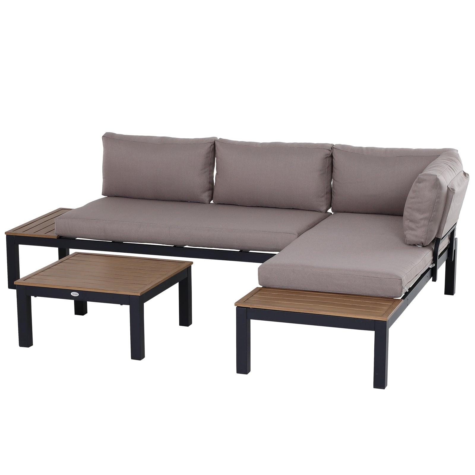 Outsunny 3 Pieces Garden Furniture Set, Aluminium 4 Seater Corner Sofa Set with 2 Loveseats, Black