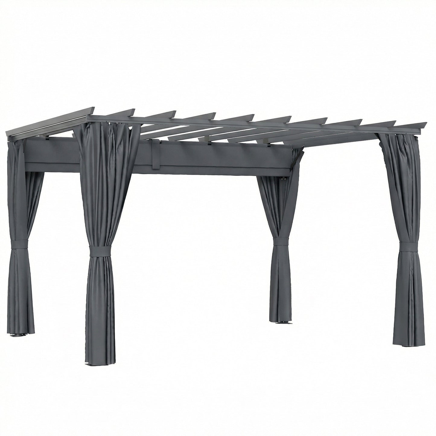 3.6x3m Aluminium Garden Pergola with Retractable Roof Canopy & Curtains – Modern Outdoor Sun Shade Shelter, Weather – Resistant Patio Cover, Dark Grey