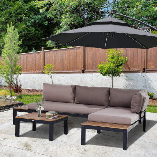Capri 3 Piece Garden Furniture Set, Aluminium 4 Seater Corner Sofa Set with 2 Loveseats, Black