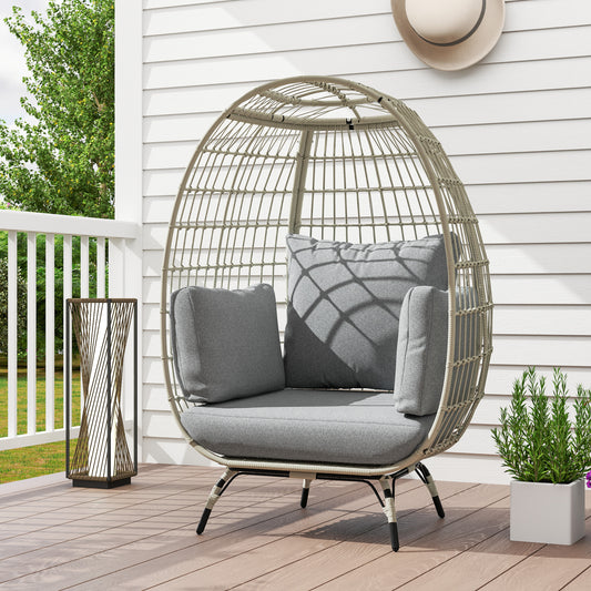 Amalfi Rattan Egg Chair with Cushions and Pillows, Charcoal Grey