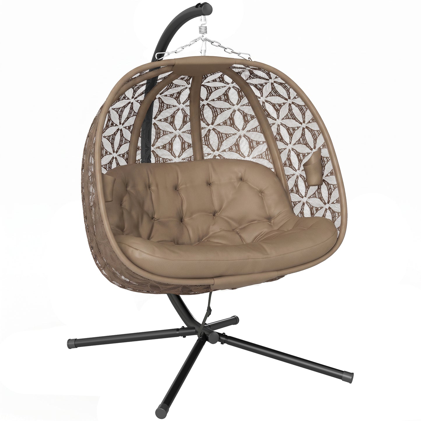 Outsunny Outdoor Double Hanging Chair with Cushion and Cup Holders, Sand Brown
