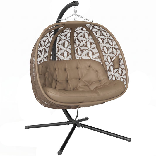Outsunny Outdoor Double Hanging Chair with Cushion and Cup Holders, Sand Brown