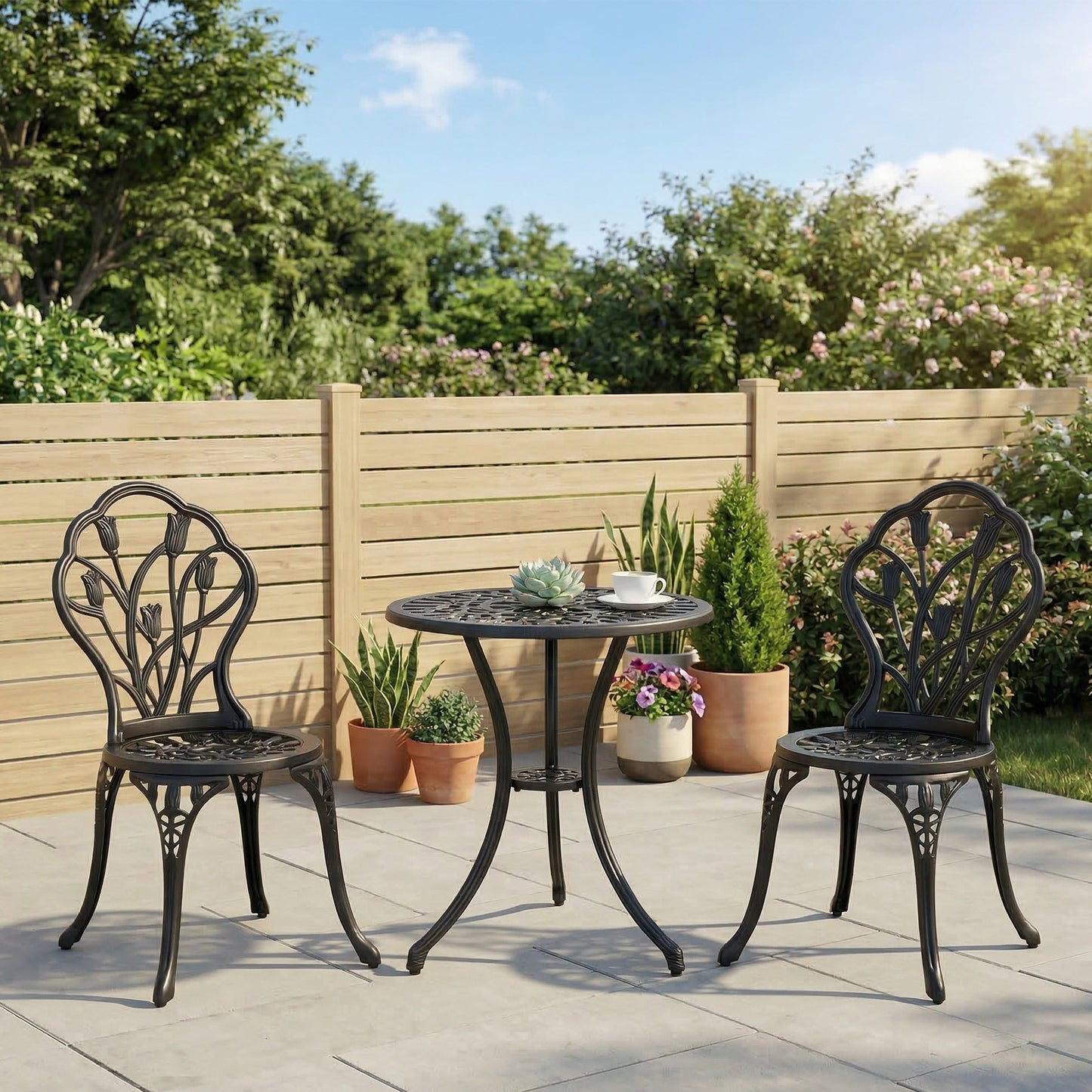 Ibiza Three-Piece Aluminium Floral Bistro Garden Set - Black