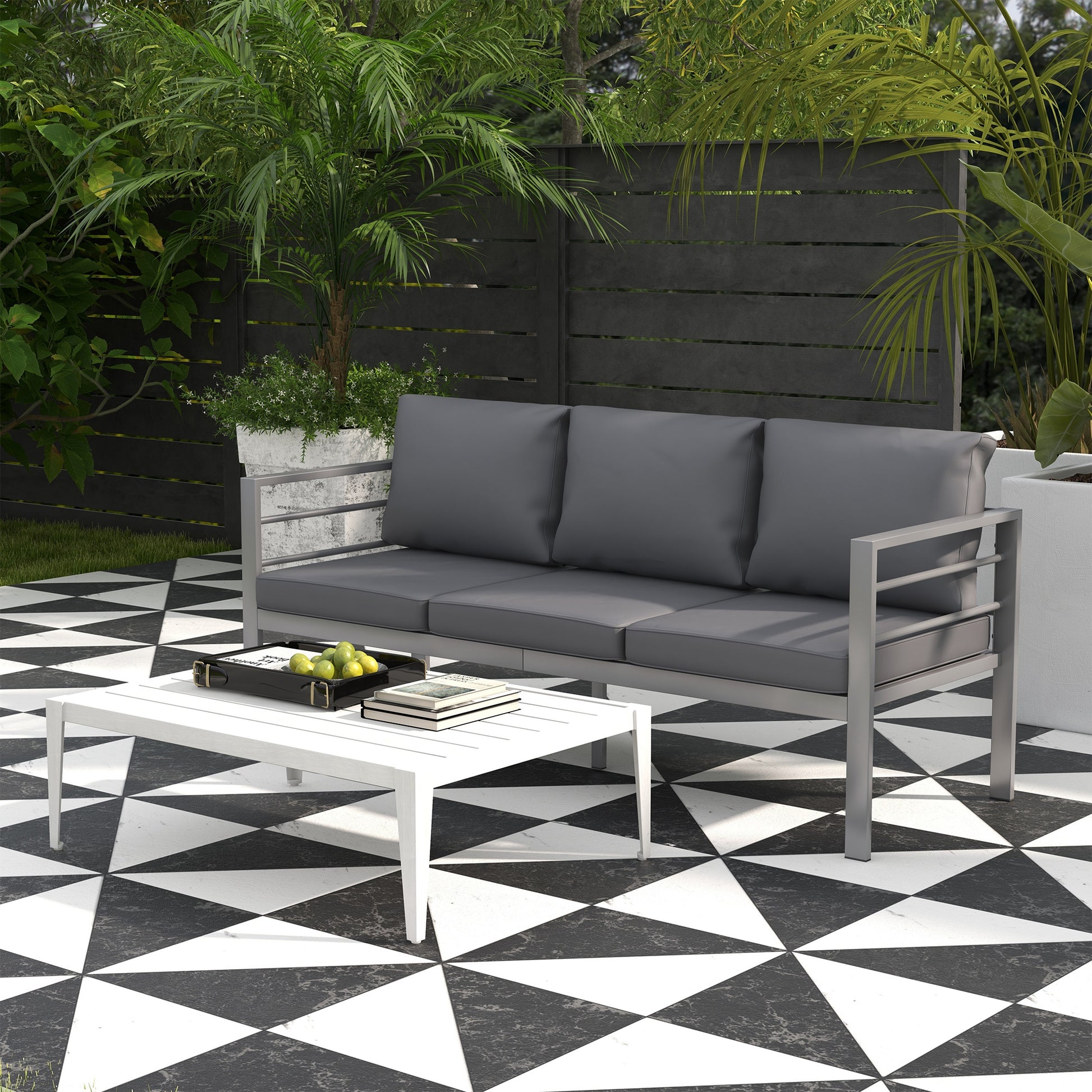 Ibiza Aluminium Three-Seater Garden Bench, with Cushions - Grey