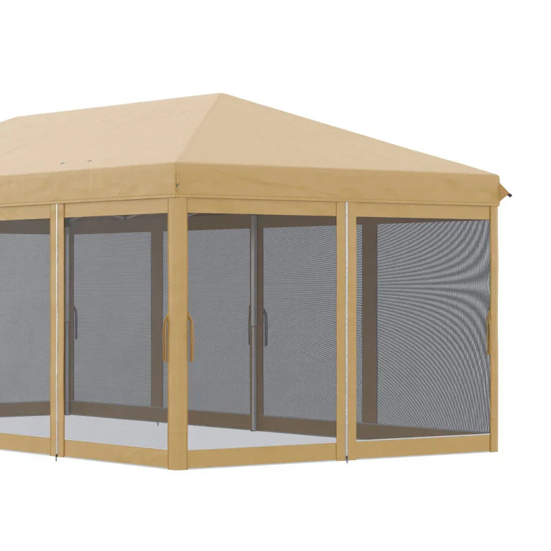 Beige 6m x 3m Pop Up Gazebo Marquee – Portable Garden Event Shelter with Mesh Curtain