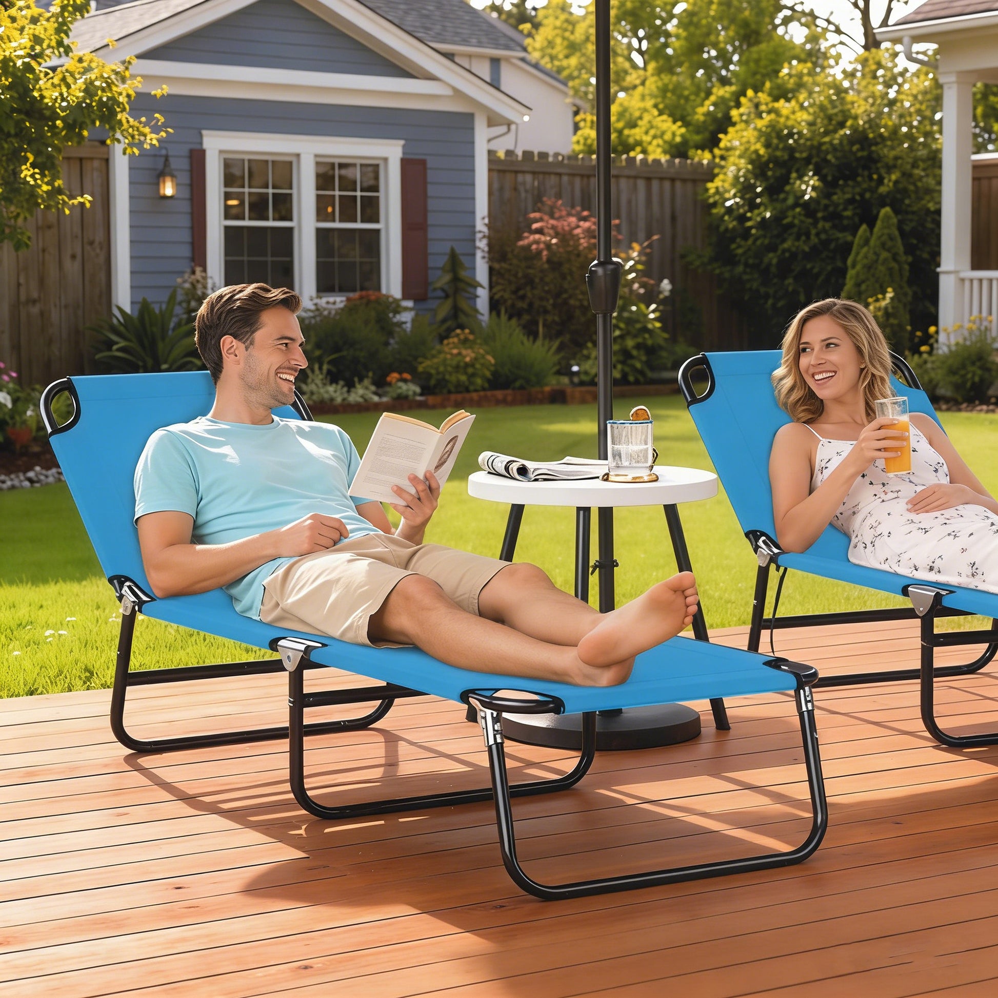 Riviera Garden Sun Lounger, with Five-Position Back - Sky Blue
