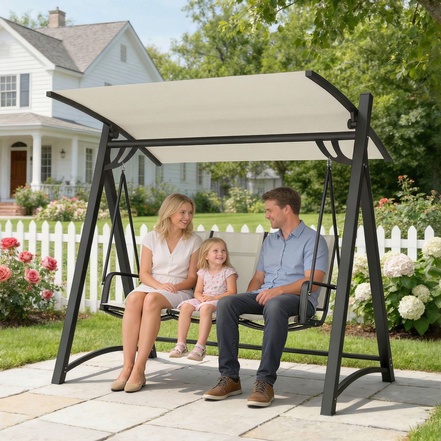 Amalfi 3 Seater Swing Chair, Garden Swing Bench with Adjustable Tilting Canopy