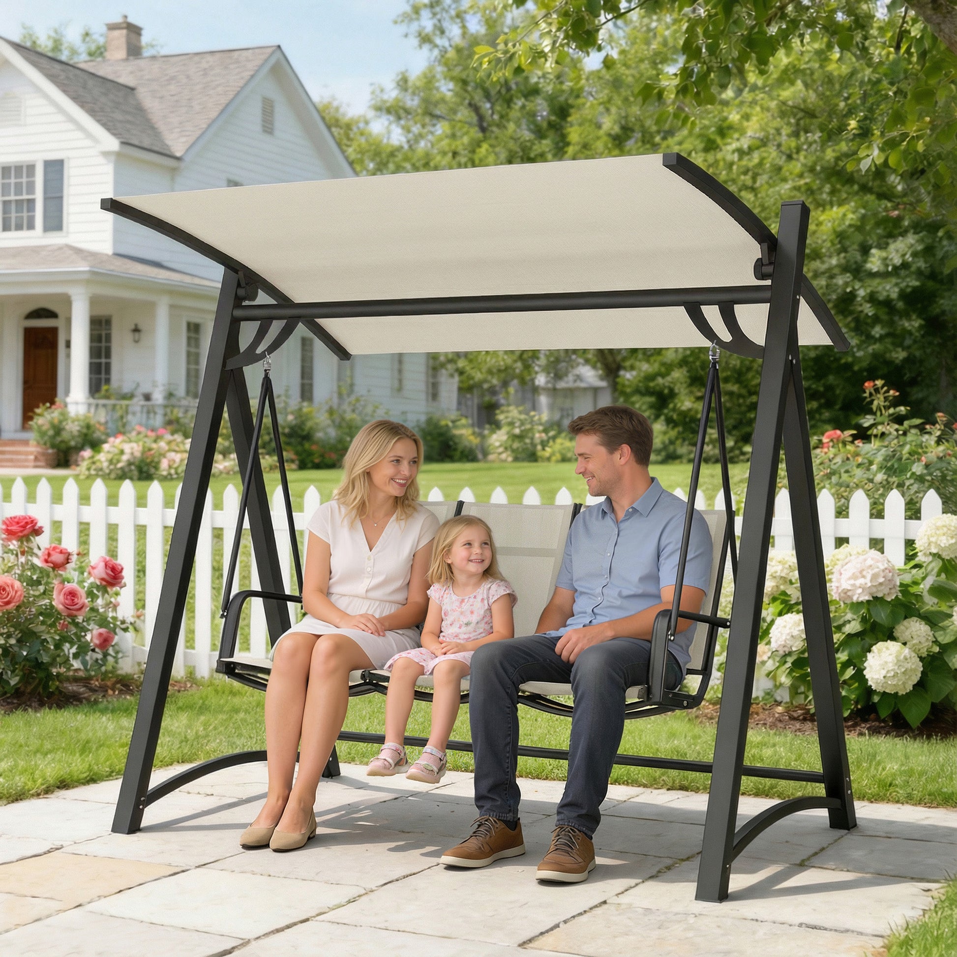 Amalfi 3 Seater Swing Chair, Garden Swing Bench with Adjustable Tilting Canopy