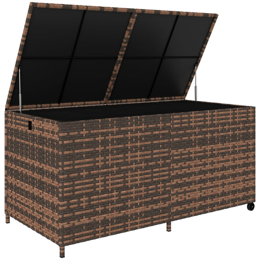 Outsunny - 650L Rattan Garden Storage Box, with Wheels, Mixed-Brown
