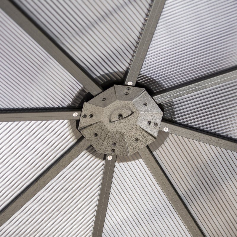 3m x 3m Grey Hardtop Gazebo with Polycarbonate Roof – UV Resistant Garden Pavilion with Curtains
