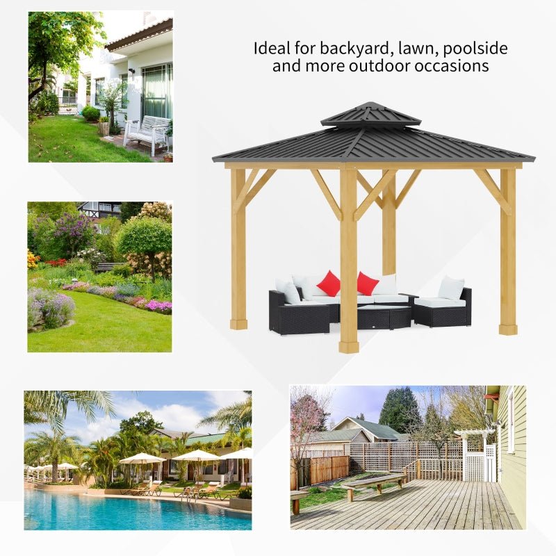 3m x 3m Timber Hardtop Gazebo with Galvanised Steel Roof - Wooden Garden Pavilion with Double Tier Roof