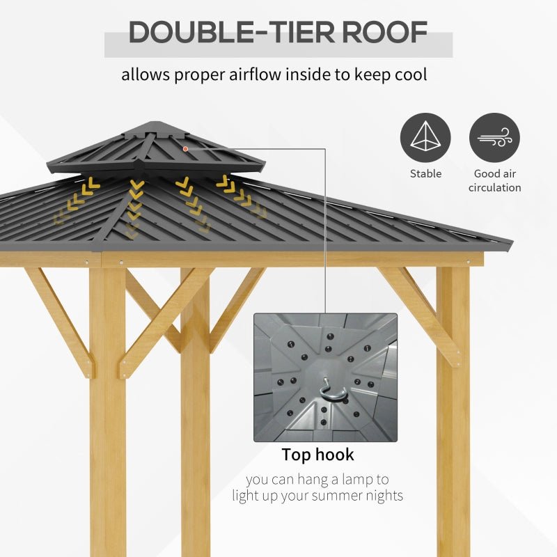 3m x 3m Timber Hardtop Gazebo with Galvanised Steel Roof - Wooden Garden Pavilion with Double Tier Roof