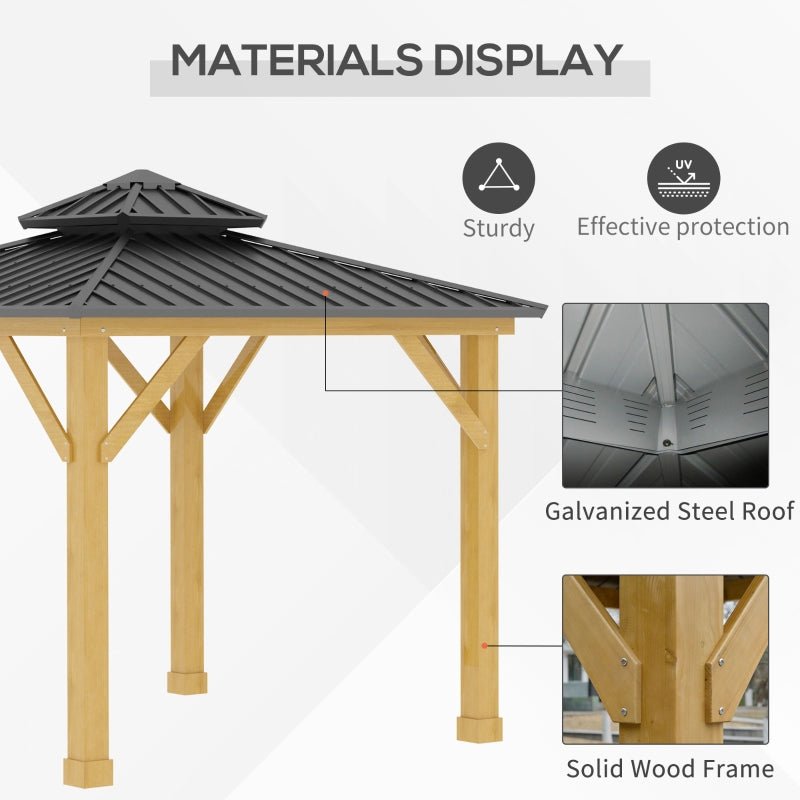 3m x 3m Timber Hardtop Gazebo with Galvanised Steel Roof - Wooden Garden Pavilion with Double Tier Roof