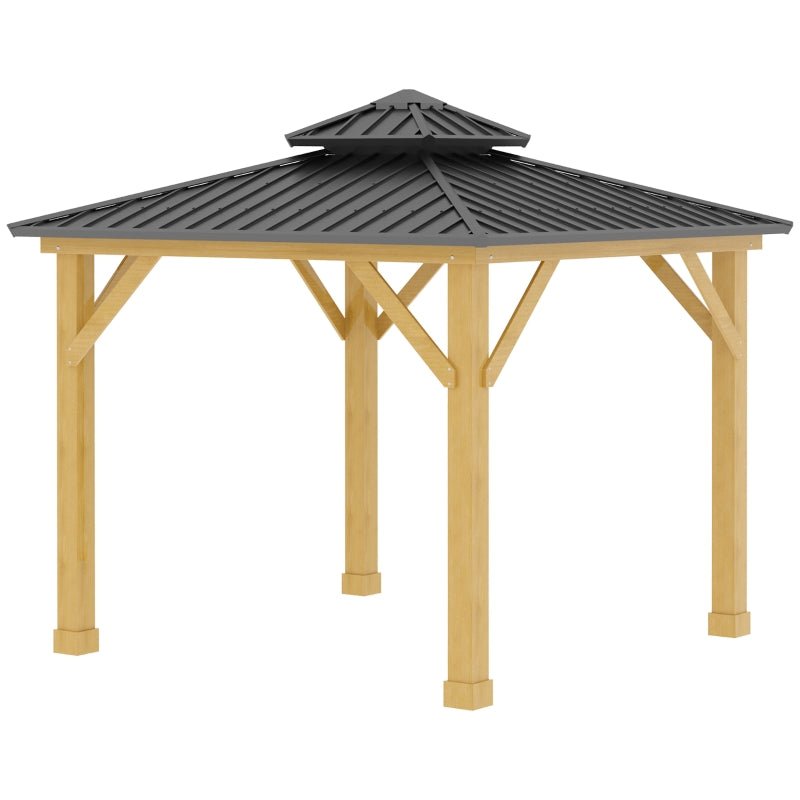 3m x 3m Timber Hardtop Gazebo with Galvanised Steel Roof - Wooden Garden Pavilion with Double Tier Roof
