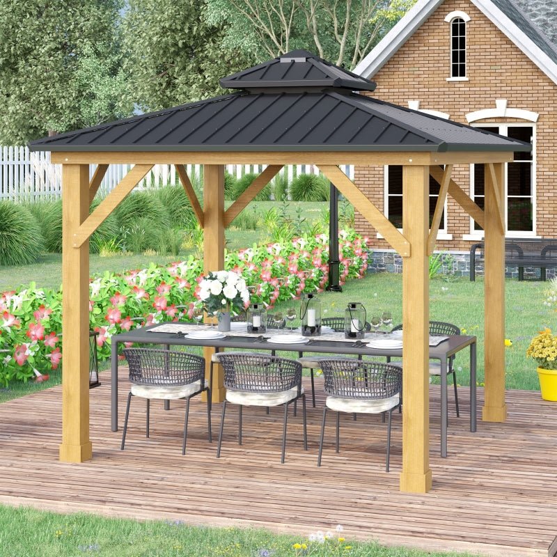3m x 3m Timber Hardtop Gazebo with Galvanised Steel Roof - Wooden Garden Pavilion with Double Tier Roof