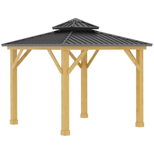 3m x 3m Timber Hardtop Gazebo with Galvanised Steel Roof - Wooden Garden Pavilion with Double Tier Roof