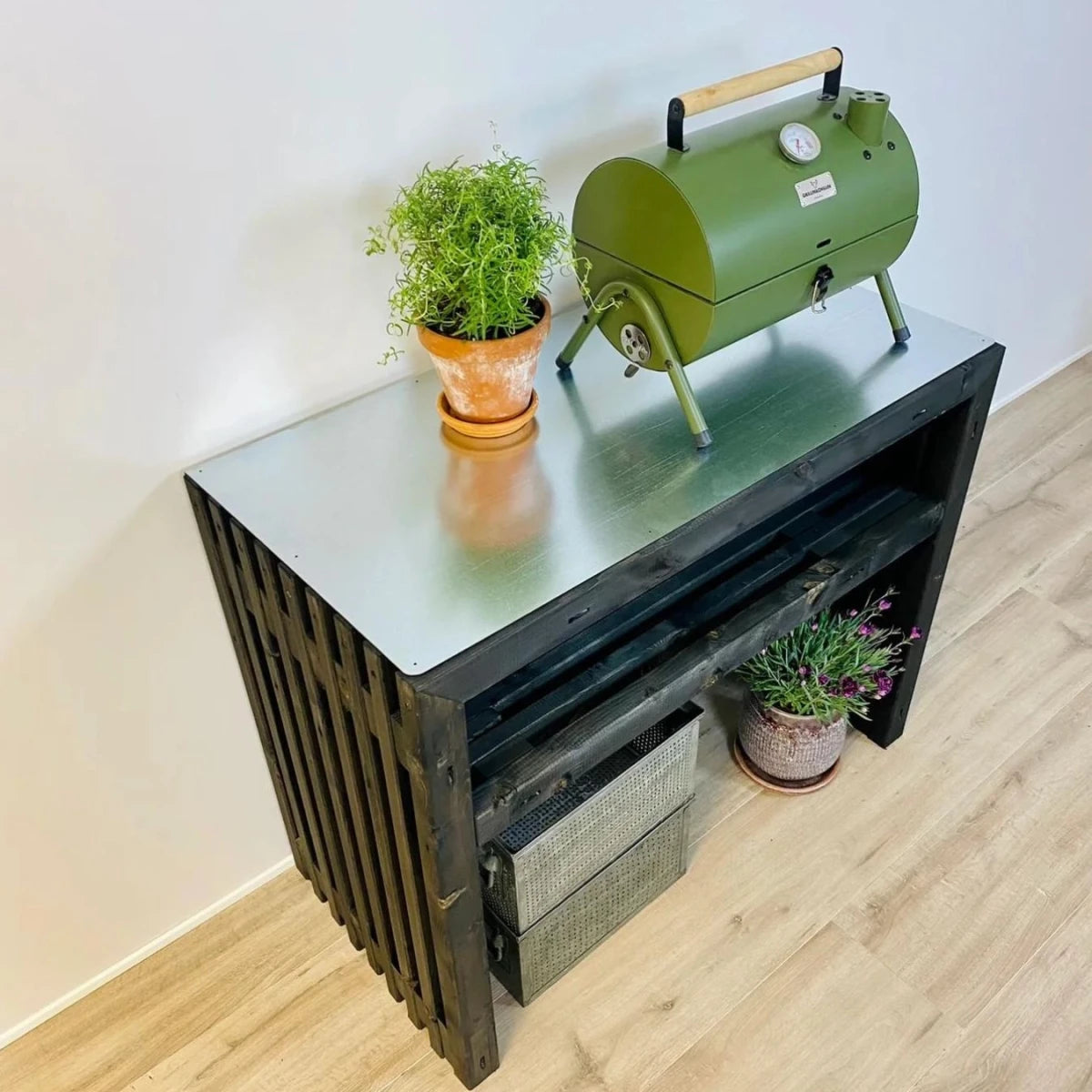 Rustic wooden grill table in black - 100cm - image 5