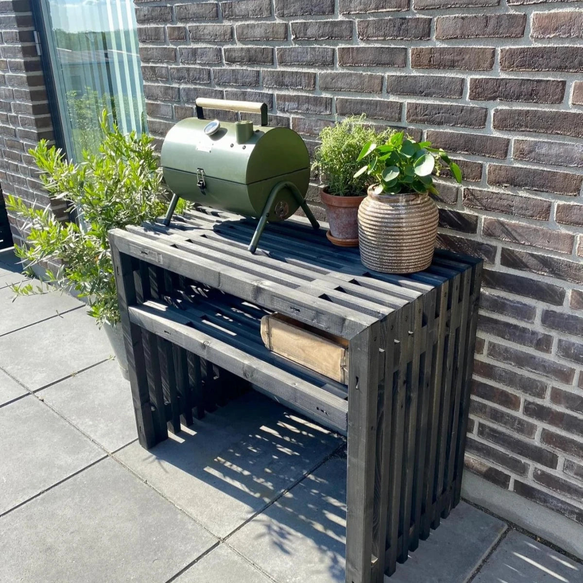 Rustic wooden grill table in black - 100cm - image 8