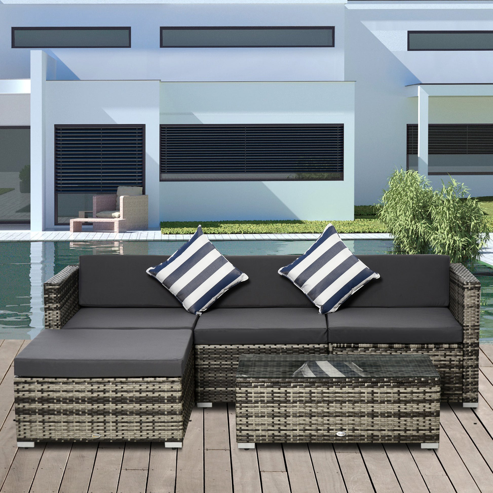 Amalfi Rattan Garden Sofa Set, 4-Seater Wicker Sectional for Garden, Grey