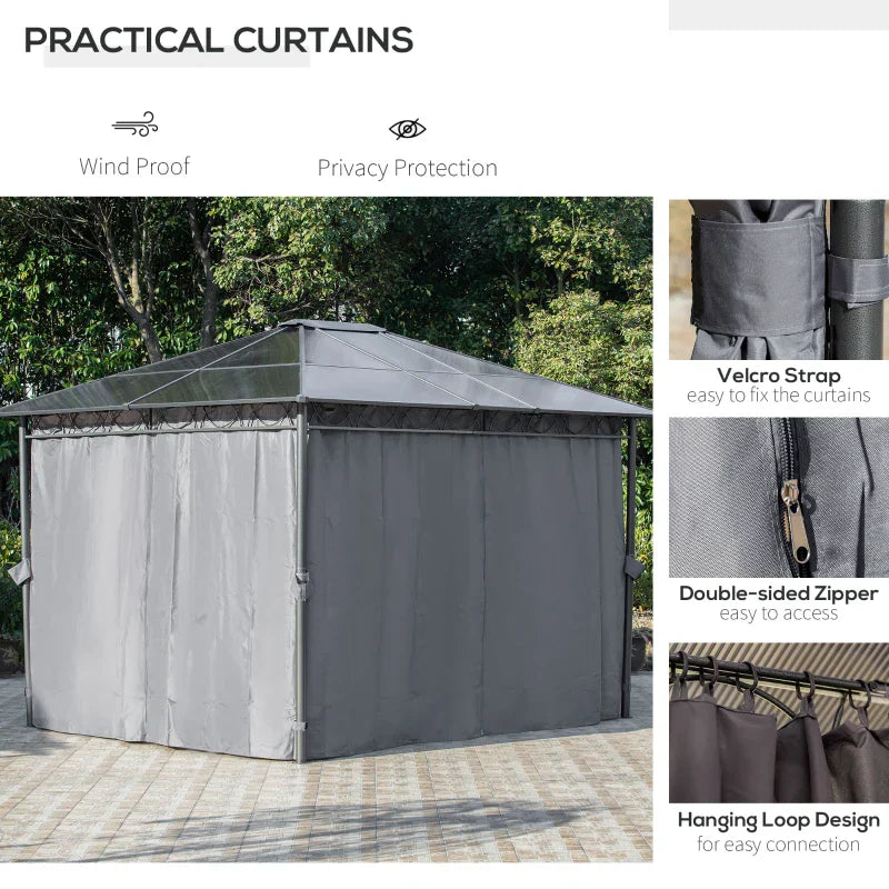 3.6m x 3m Aluminium Frame Hardtop Gazebo – UV Resistant Polycarbonate Garden Shelter with Curtains