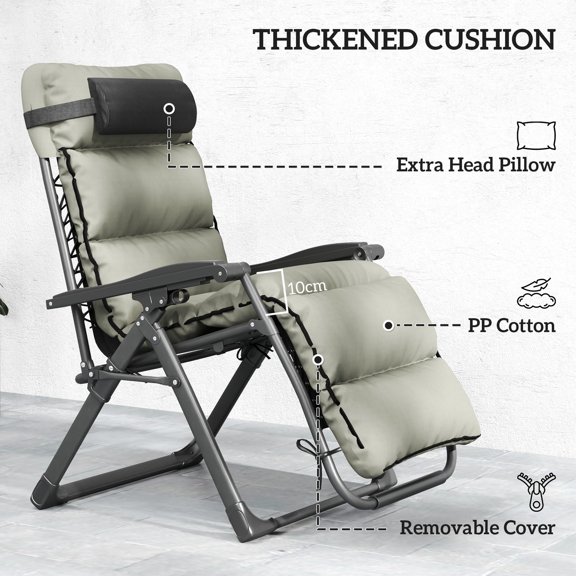 Outsunny Set of Two Reclining Sun Loungers, with Cushion - Grey