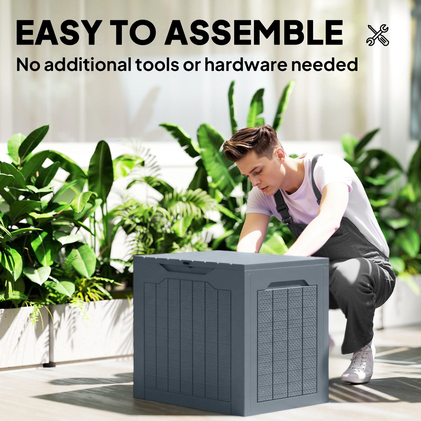 Outsunny - 93L Plastic Garden Storage Box, Light Grey