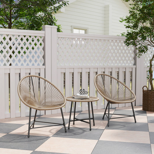 Monaco 3 Piece Rattan Bistro Set, Garden Bistro Set with Acapulco Chairs and Glass Top Table
