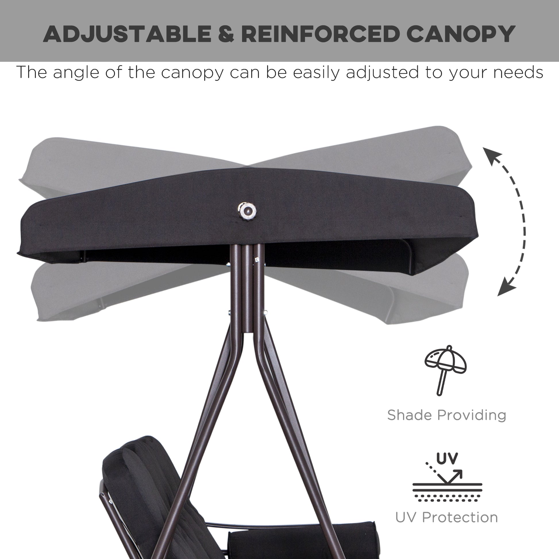 Outsunny 3 Seater Swing Chair Hammock Chair with Adjustable Canopy, Black