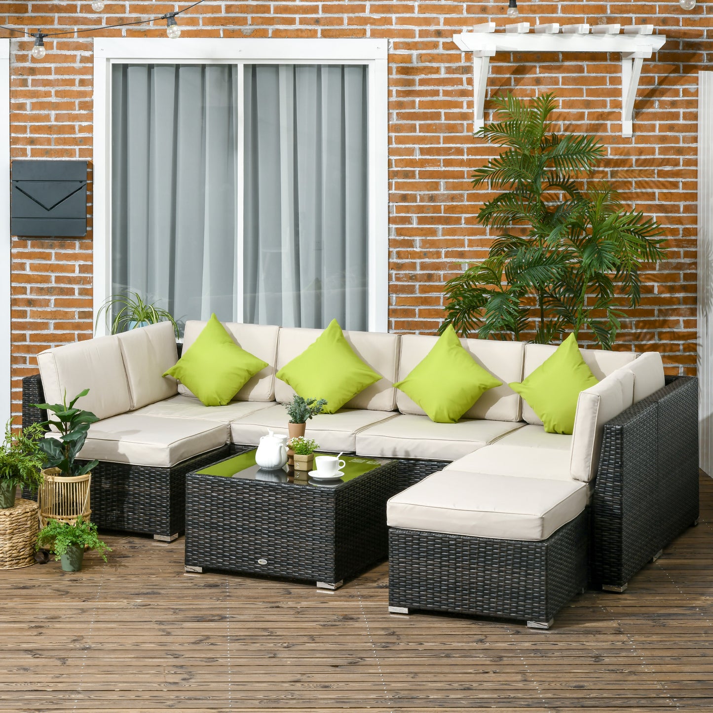 Amalfi 7-Seater PE Rattan Corner Sofa Set, Garden Furniture Set, Patio Wicker Sofa Seater w/ Cushion