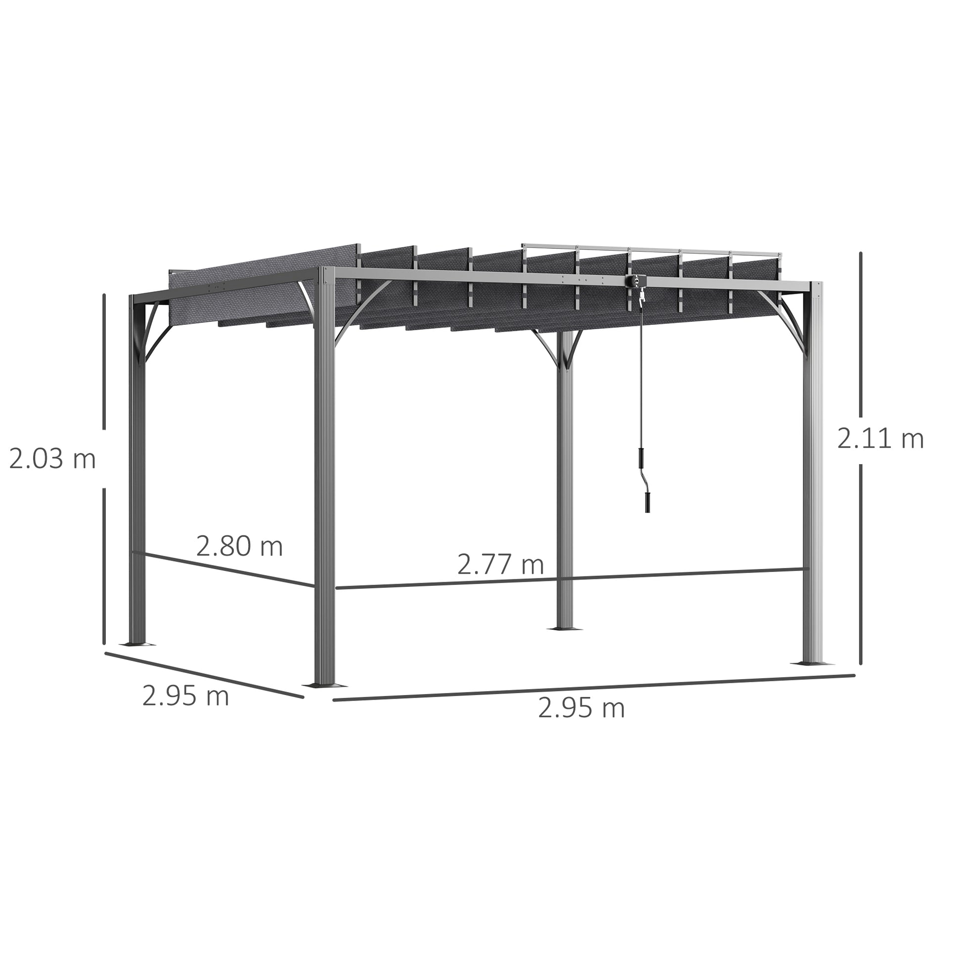Outsunny 3 x 3(m) Outdoor Pergola with Retractable Roof, Aluminium Louvered Patio Gazebo Canopy for Garden, Patio, Grey
