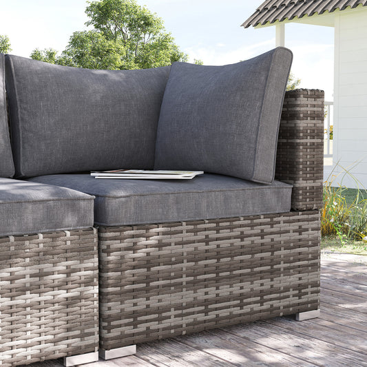 Santorini Outdoor PE Rattan Corner Sofa, Garden Wicker Furniture Single Sofa Chair w/ Cushions, Deep Grey