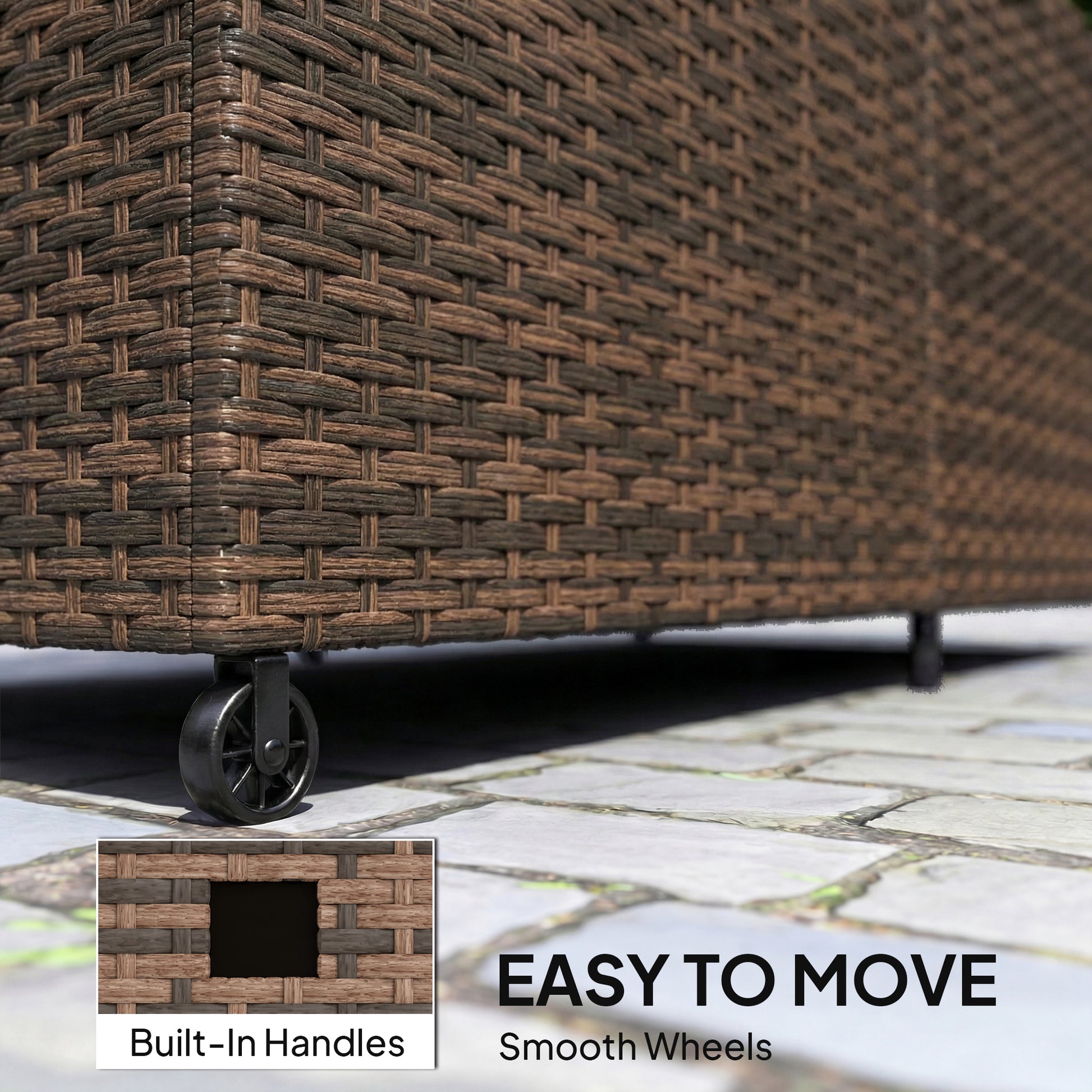 Outsunny - 650L Rattan Garden Storage Box, with Wheels, Mixed-Brown