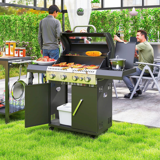 4+1 Burner Gas BBQ with Clear View Lid, Portable Gas BBQ with Built-in Thermometer