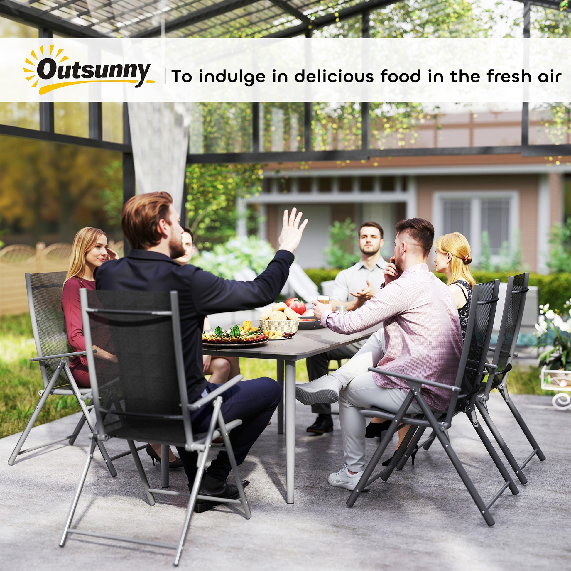 Outsunny Outdoor Dining Table for 6 People with Rust Resistant Metal Frame, WPC Top, Dark Grey