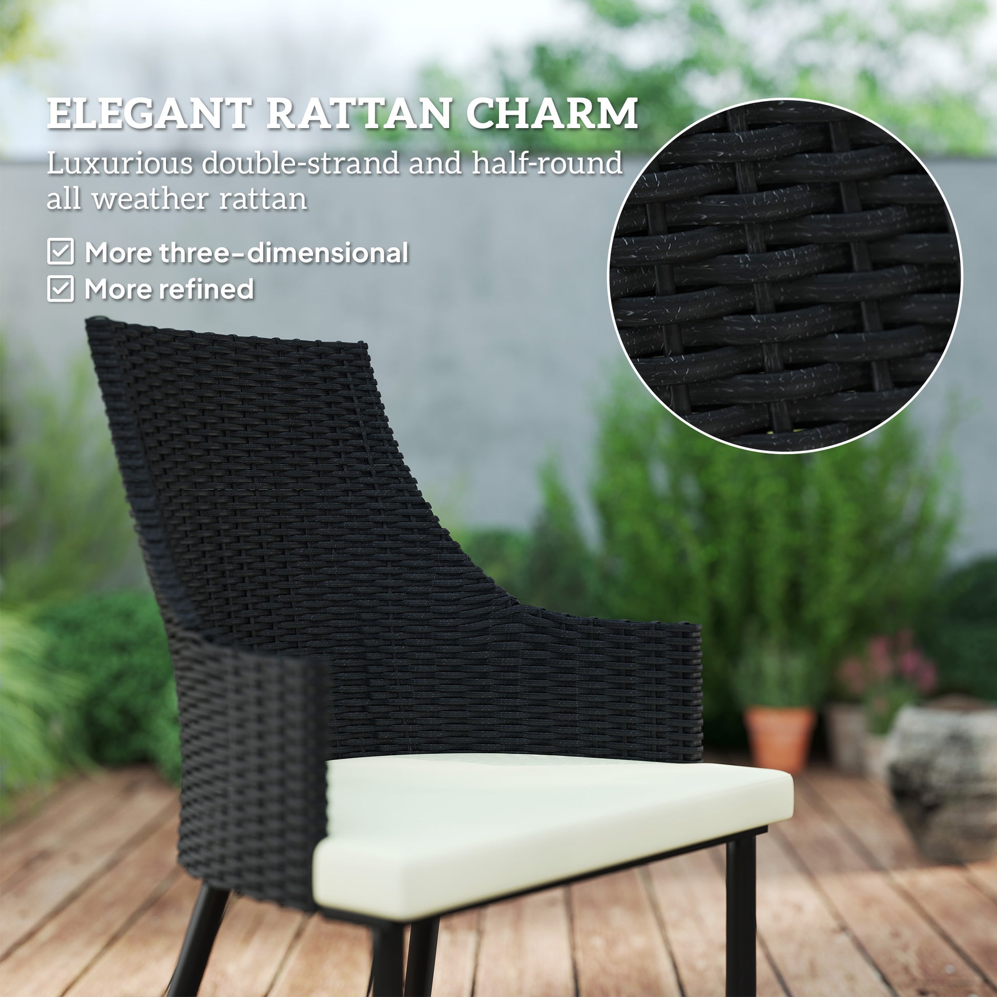 Outsunny 6 Seater Rattan Dining Set with Cushions, Garden Furniture Set with Armchairs, Rectangle Slatted Table Top, Steel Frame, Parasol Hole, Wicker Outdoor Furniture for Patio, Balcony, Cream White