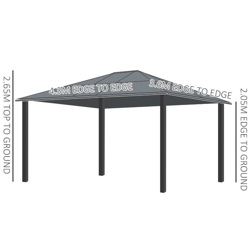 4.2m x 3.6m Aluminium Hardtop Gazebo with Polycarbonate Roof – Garden Pavilion with Curtains & Mosquito Netting