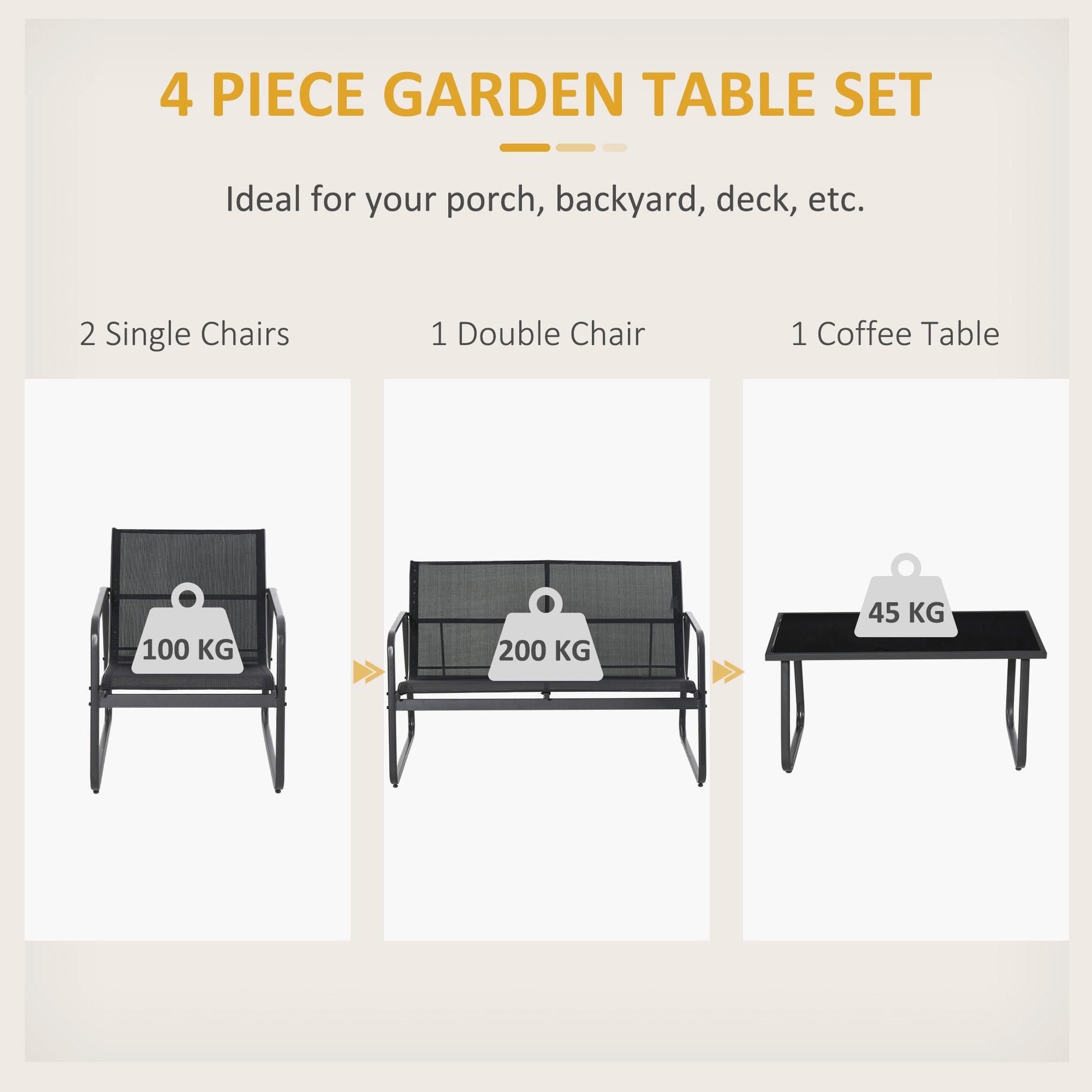 Outsunny Four-Piece Minimalistic Garden Sofa Set - Black
