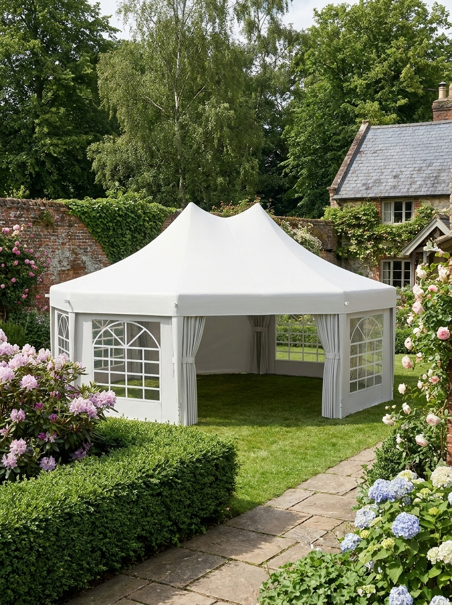 8.9m x 6.5m Premium 10-Sided Garden Marquee Gazebo - Steel Frame Outdoor Party Tent with Windows