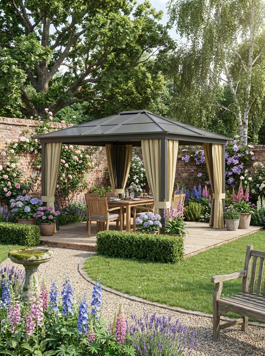 3m x 3m Timber Hardtop Gazebo with Galvanised Steel Roof - Wooden Garden Pavilion with Double Tier Roof