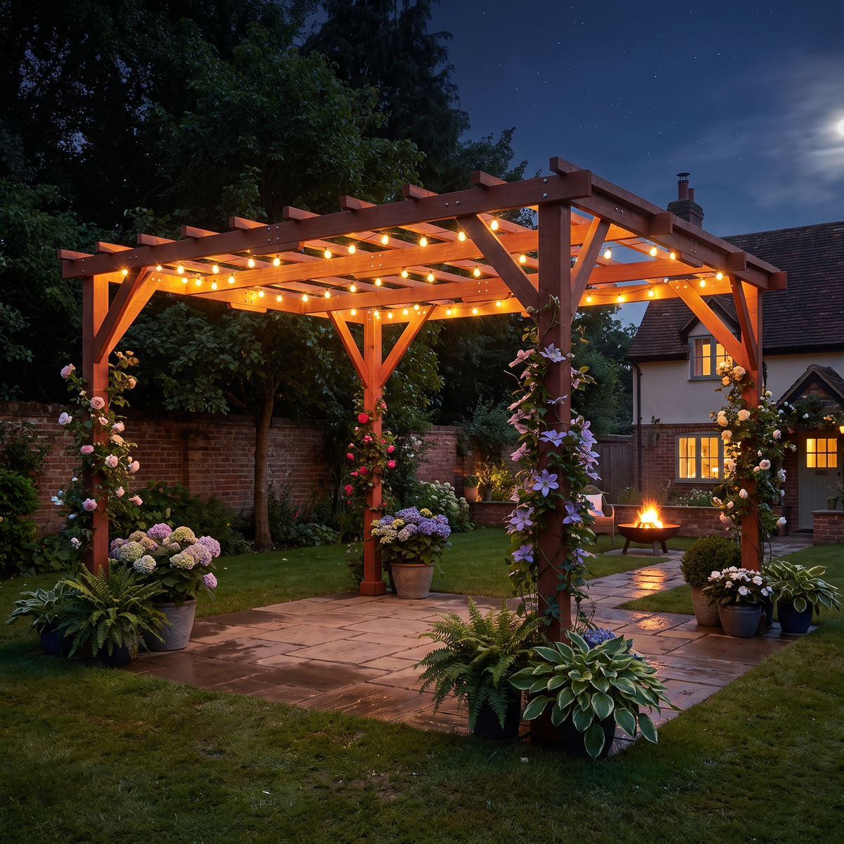 3.3m x 3.3m Wooden Pergola Kit – Garden Pergola with Grape Trellis Roof for Climbing Vines and Flowers