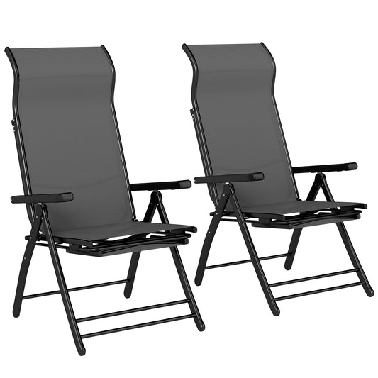 Outsunny Reclining Garden Chairs Set of 2 with High Back, Retractable Footrest, Dark Grey