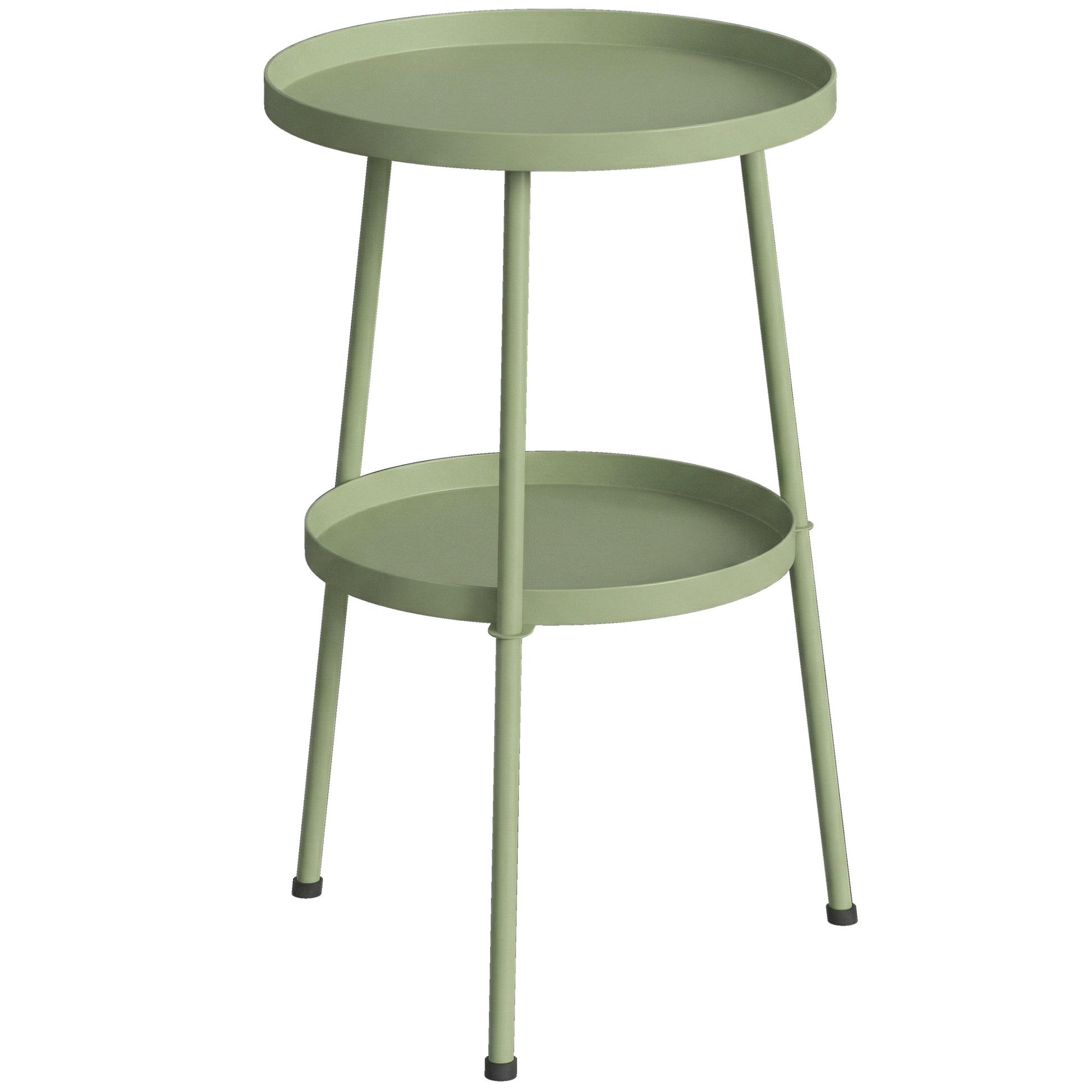 Outsunny Patio Side Table, 2-Tier Round Coffee End Table for Garden Balcony Living Room Bedroom, Light Green