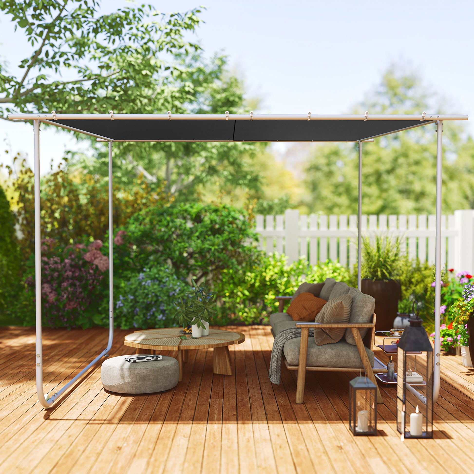Outsunny 3 x 3(m) Mobile Pergola Kit, Portable Garden Gazebo with Wheels & UV-Resistant Canopy, Dark Grey