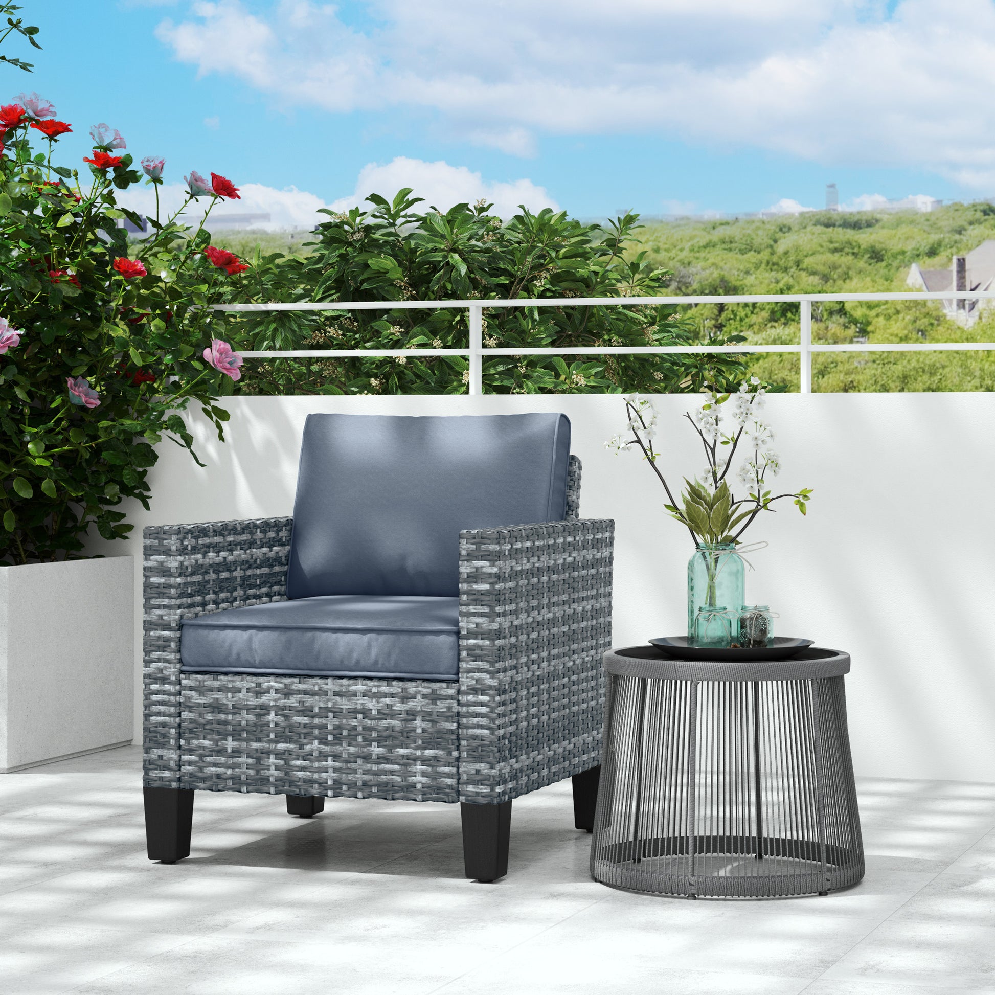 Ibiza Single Rattan Armchair, with Cushions - Light Grey